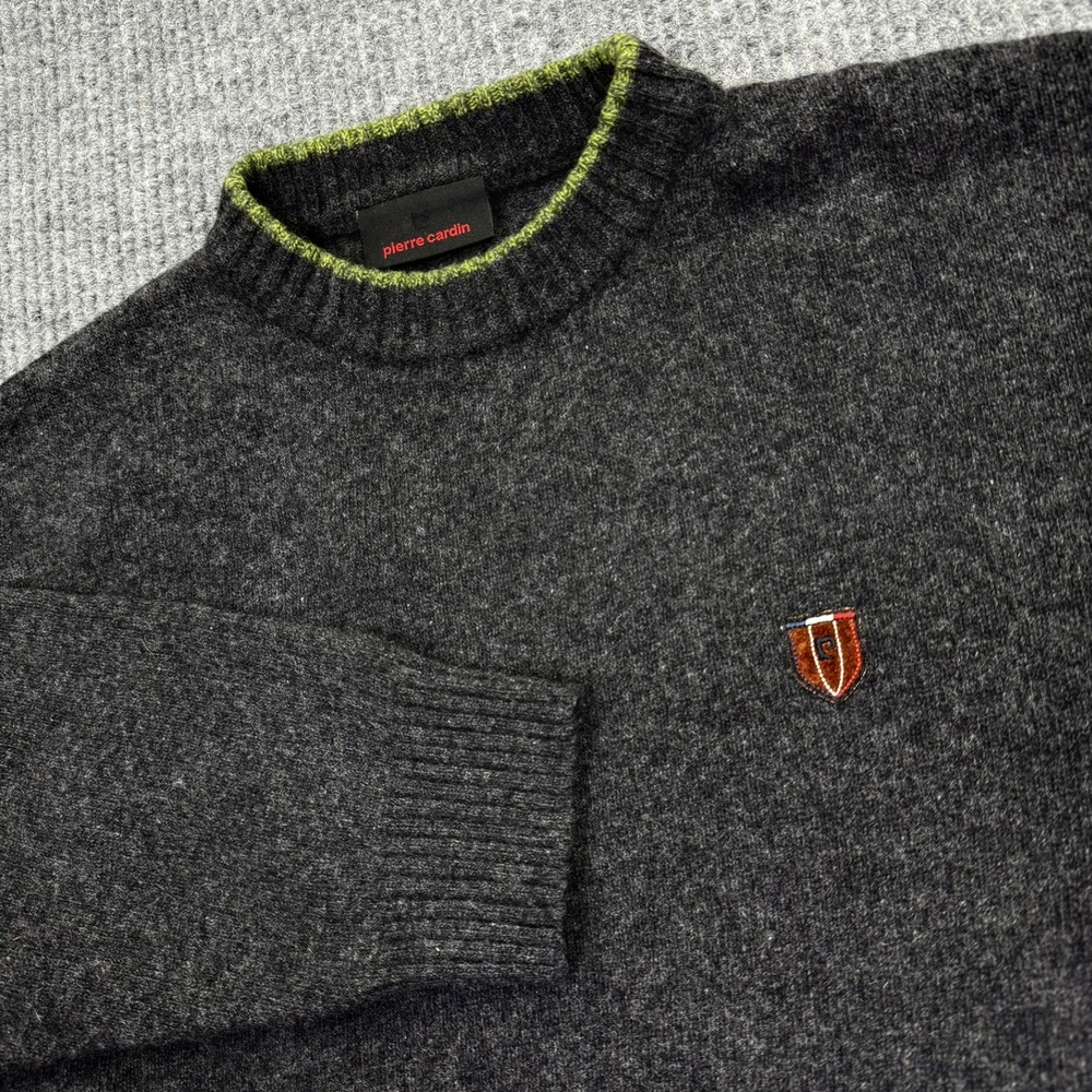 Pierre Cardin Mens Wool Blend Crewneck Sweater Charcoal Gray Size Large